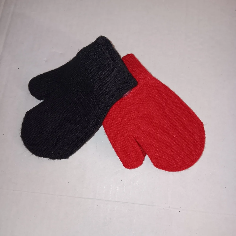2 Pairs of Knit Mittens Black and Red Mitten Toddler Baby